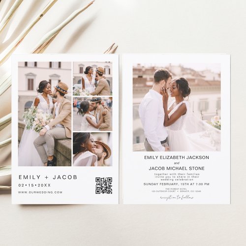 Minimalist Photo QR code White Wedding Invitation