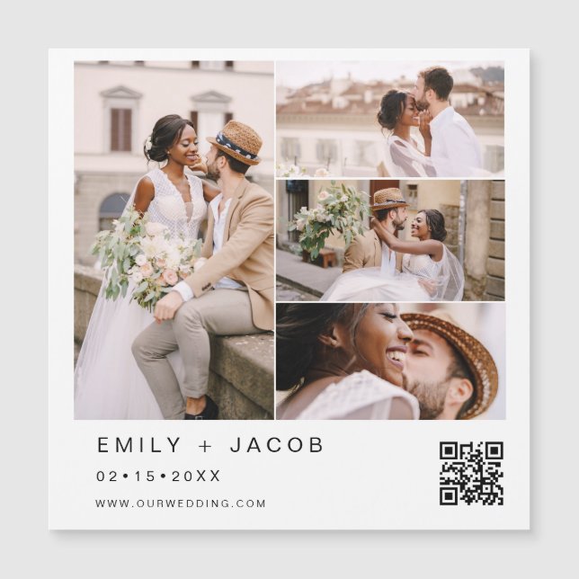 Minimalist Photo QR code White Wedding Magnetic Invitation (Front)