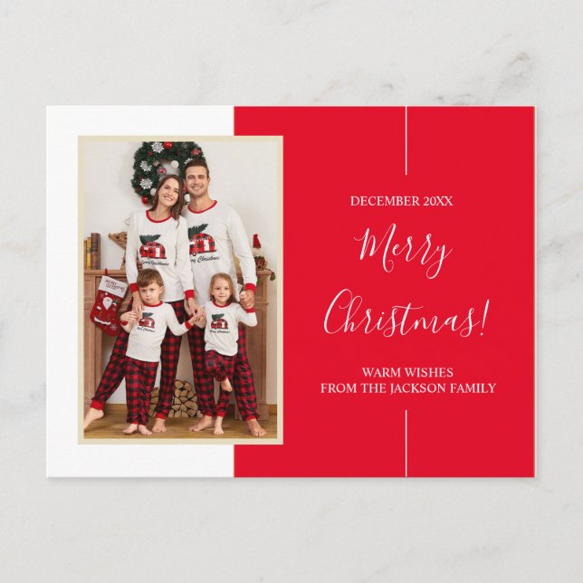 Minimalist Photo Red Merry Christmas postcard (Front)