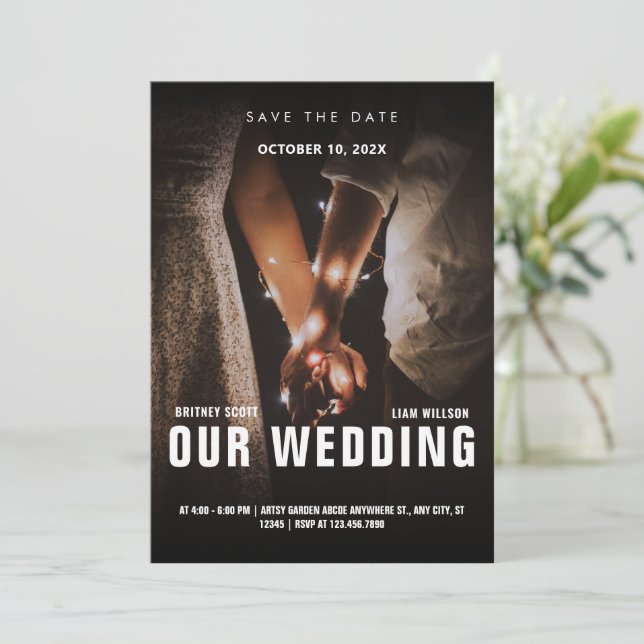 Minimalist photo romance wedding  save the date (Standing Front)