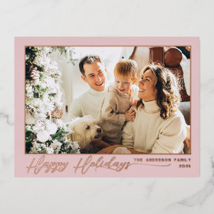 Minimalist Photo Rose Gold Foil Holiday Post Card