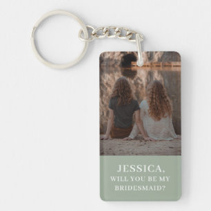 Minimalist Photo Sage Green Bridesmaid Proposal Keychain