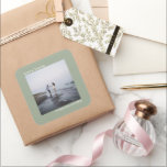 Minimalist Photo Sage Green Love & Thanks Wedding Square Sticker<br><div class="desc">These stickers are perfect for wedding thank you gifts or favors, or as an addition to your invitation mailing. They feature a simple minimalist design with your square photo on a sage green background. The left justified caption atop the photo reads "Love and Thanks", while the couple's names below are...</div>