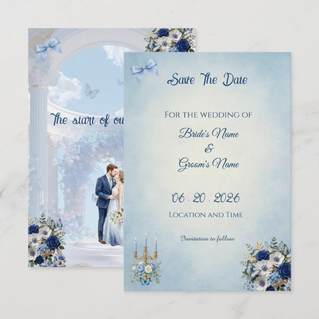 Minimalist Photo Save the Date | Something Blue (Front/Back)
