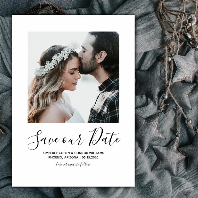 Minimalist Photo Save the Date | White (White Minimalist Photo Save the Date)