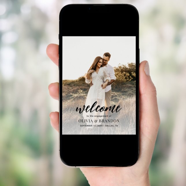 Minimalist Photo Script Engagement Party Welcome Poster (Front Digital)