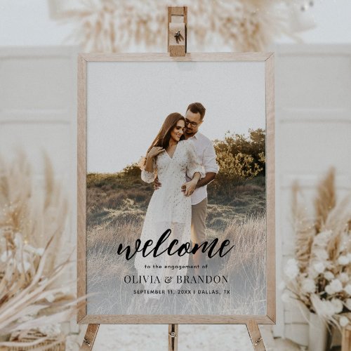 Minimalist Photo Script Engagement Party Welcome Poster