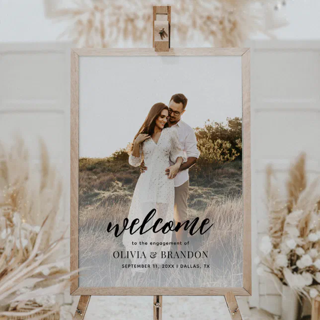Minimalist Photo Script Engagement Party Welcome Poster | Zazzle