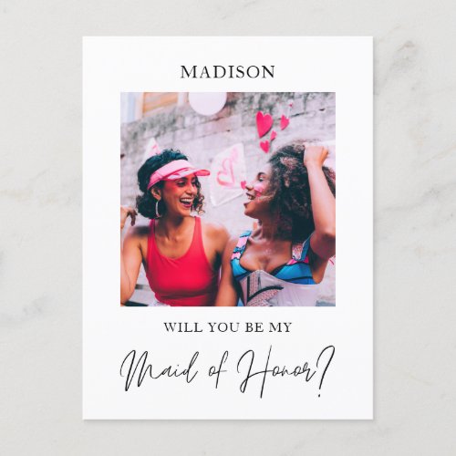 Minimalist Photo Script Maid of honor Proposal  In Postcard