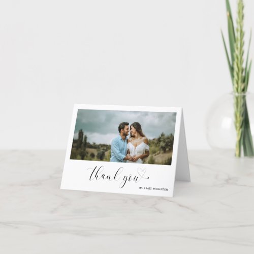 Minimalist Photo Simple Heart Elegant Wedding Thank You Card