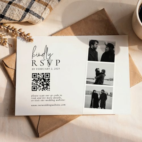 Minimalist Photo Strip QR Code Wedding RSVP Card