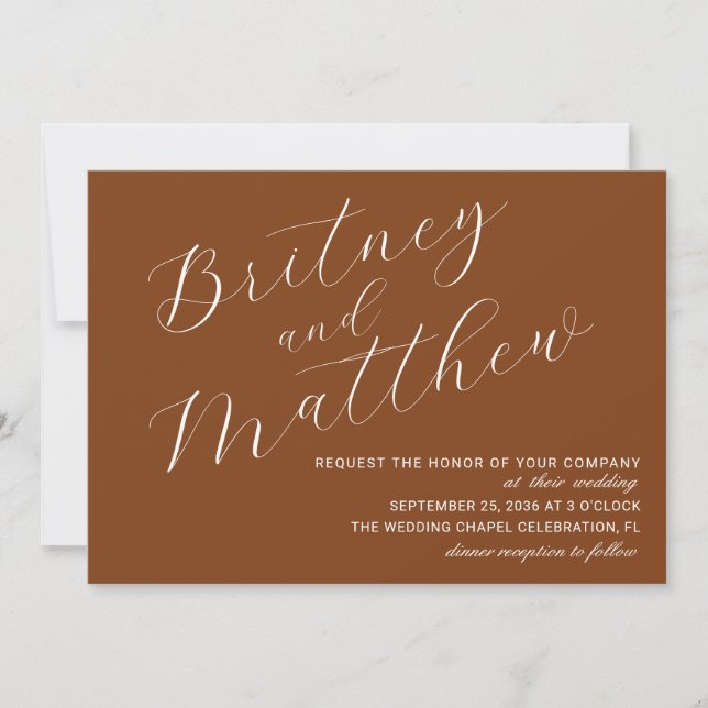 Minimalist Photo Terracotta Script Wedding Invitation (Front)