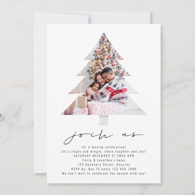 Minimalist Photo Trees Shape Christmas Party Invitation (Front)