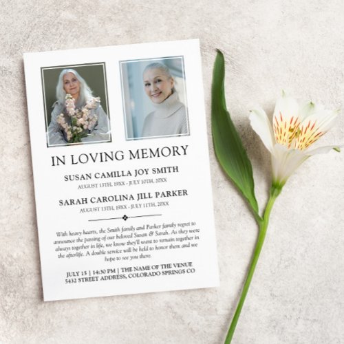 Minimalist Photo Twins In Loving Memory Service Announcement