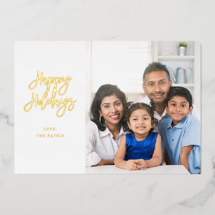 Minimalist Photo w Foil Sparkle Happy Holidays Invitation