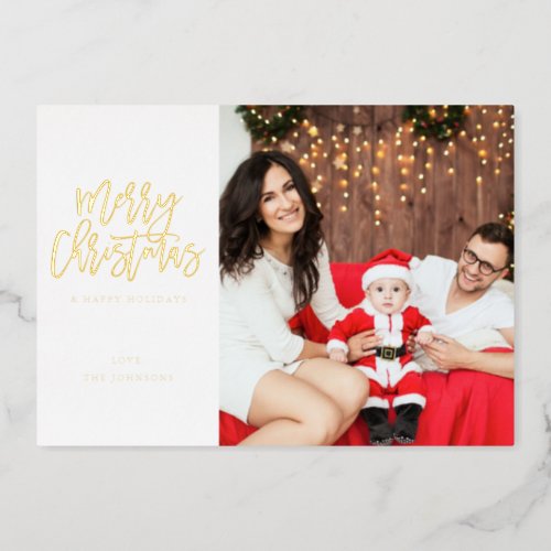 Minimalist Photo w Foil Sparkle Merry Christmas Foil Invitation