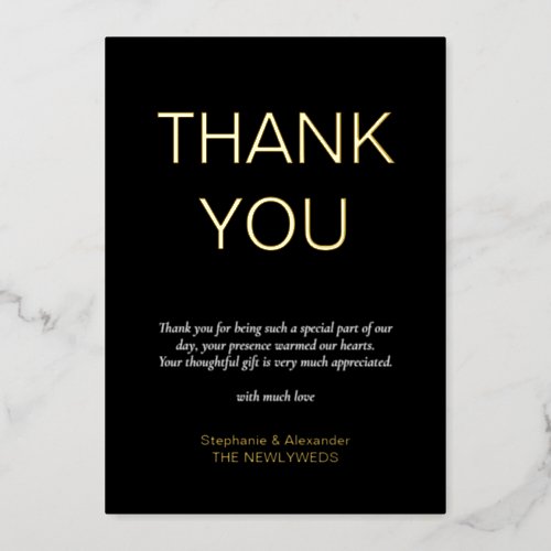 Minimalist Photo Wedding Black Thank You Real Foil Foil Invitation