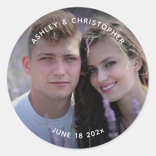 Minimalist Photo Wedding  Classic Round Sticker