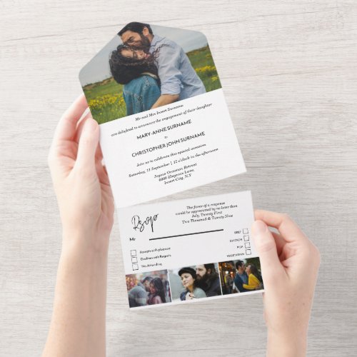 Minimalist photo wedding engagement couples  all in one invitation