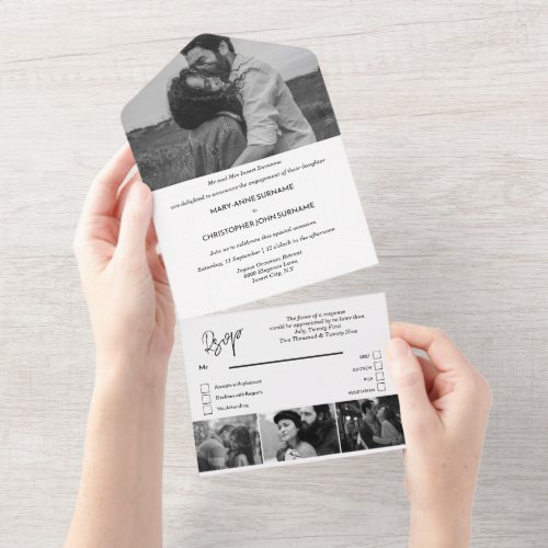 Minimalist photo wedding engagement couples BW All In One Invitation
