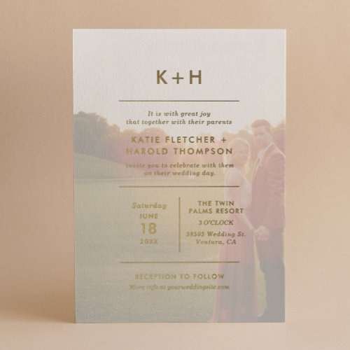 Minimalist Photo Wedding Real Gold Foil Invitation