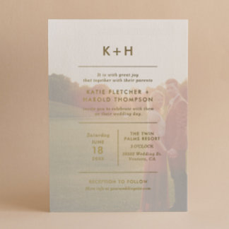 Minimalist Photo Wedding Real Gold Foil Invitation