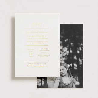 Minimalist Photo Wedding Real Gold Foil Invitation