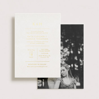 Minimalist Photo Wedding Real Gold Foil Invitation by origamiprints at Zazzle