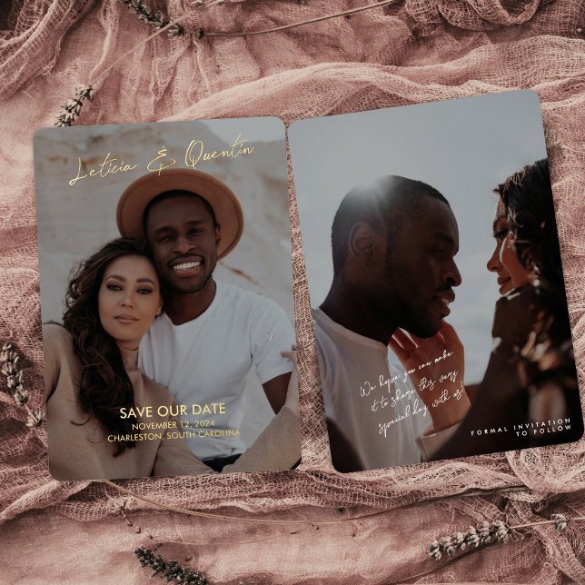 Minimalist Photo Wedding Save The Date Foil Invitation (Creator Uploaded)