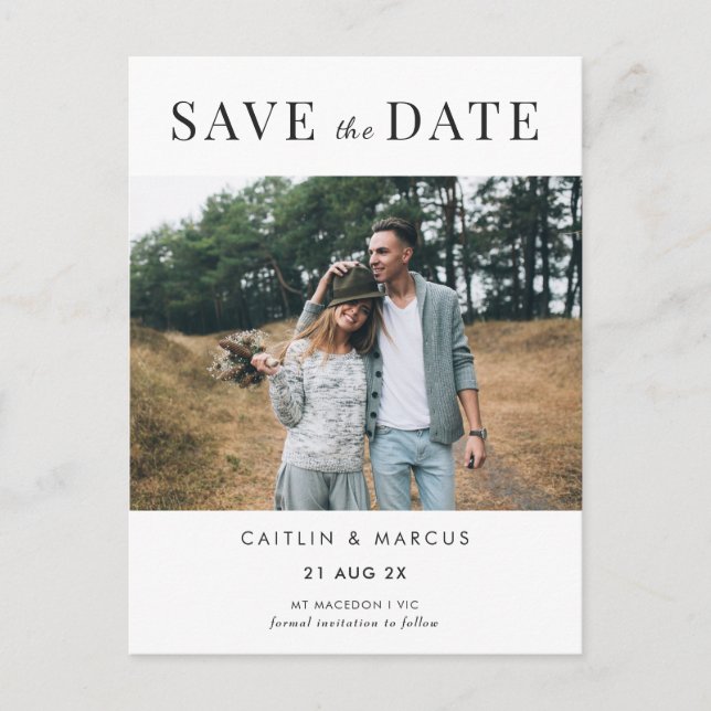 Minimalist Photo Wedding Save The Date Postcard (Front)