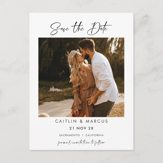 Minimalist Photo Wedding Save The Date Postcard (Front)
