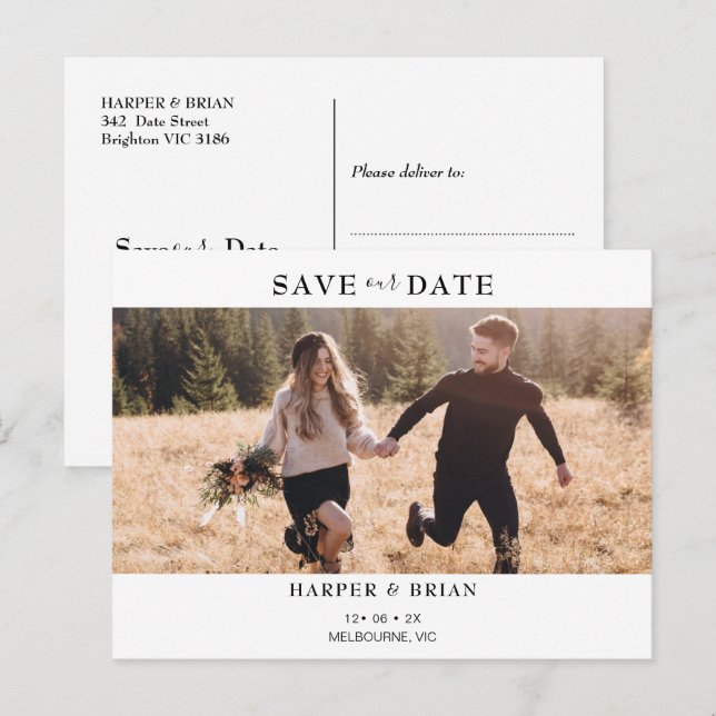 Minimalist Photo Wedding Save The Date Postcard (Front/Back)