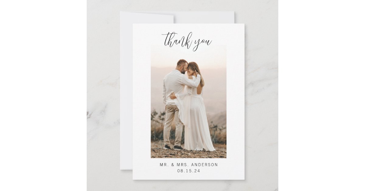 Minimalist Photo Wedding Thank You Card | Zazzle