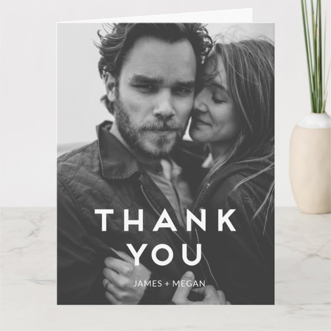 Minimalist Photo Wedding Thank You  Card (Front)