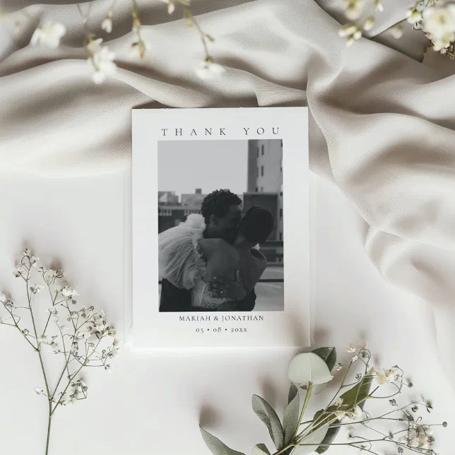 Minimalist Photo Wedding Thank You Card | Zazzle