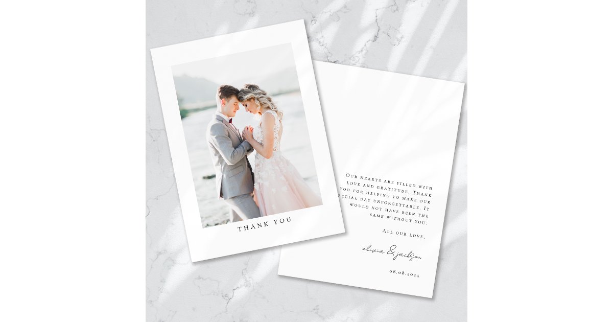 Minimalist Photo Wedding Thank You Card | Zazzle