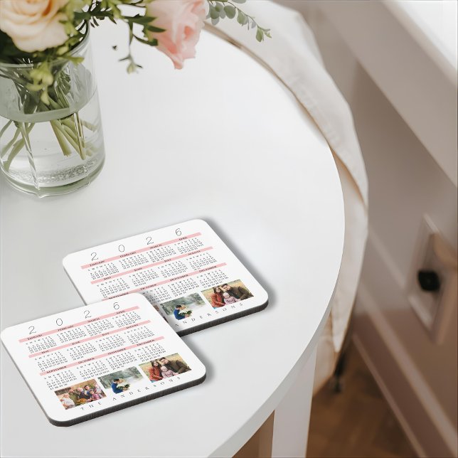 Minimalist Photo Yearly 2026 Calendar Keepsake  Beverage Coaster (Minimalist Photo Yearly 2026 Calendar Keepsake Beverage Coaster)