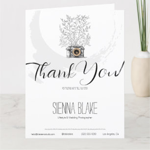 Minimalist Photographer Botanical Camera B&W Letterpress Thank You Card