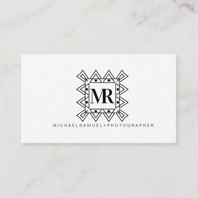 Minimalist Photographer Deco Black Business Card (Front)