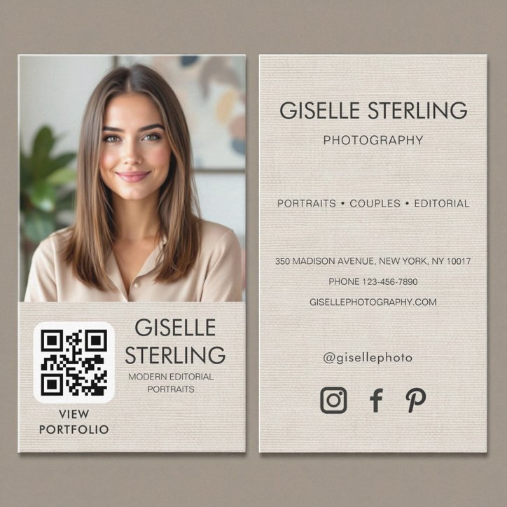 Minimalist Photographer Linen Photo QR Code Business Card