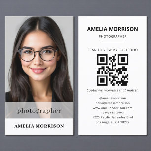 Minimalist Photographer QR Code Photo Modern Business Card