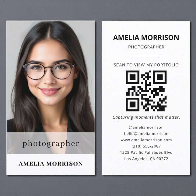 Minimalist Photographer QR Code Photo Modern Business Card (Creator Uploaded)