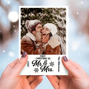 Minimalist Photos First Christmas as Mr and Mrs Holiday Card