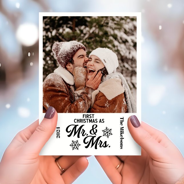 Minimalist Photos First Christmas as Mr and Mrs Holiday Card (Creator Uploaded)