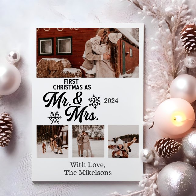 Minimalist Photos First Christmas as Mr and Mrs Holiday Card (Creator Uploaded)
