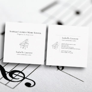 Minimalist pianist music teacher square business card