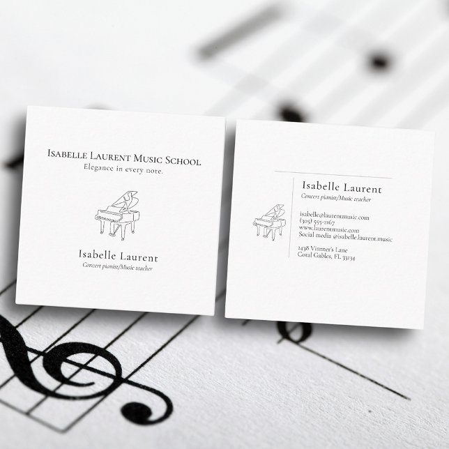 Minimalist pianist music teacher square business card (Creator Uploaded)