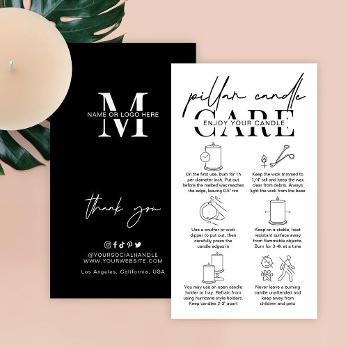 Minimalist Pillar Candle Safety Instructions Business Card