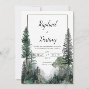 Minimalist Pine Forest Evergreen Rustic Wedding Invitation