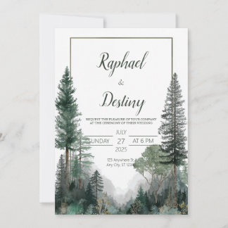Minimalist Pine Forest Evergreen Rustic Wedding Invitation